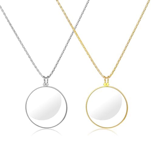 Image of Monocle Magnifying Glass, Vintage Metal Chain & Glass Lens, 5X Magnification Elegant Monocle Eyepiece for Reading Crafts (Gold & Silver)