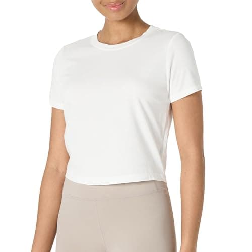 Image of Amazon Essentials Women's Active Soft Cotton Crewneck Short Sleeve Yoga Workout Lightweight Cropped T-Shirt, White, M
