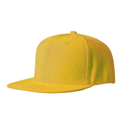Image of Boolavard Flat Bill Visor Classic Snapback Hat Blank Adjustable Brim High Top End Trendy Color Style Plain Tone Baseball Cap (Yellow)
