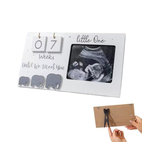 Image of 1 Pc Baby Scan Photo Frame, 9.5'' x 5'' Ultrasound Frame with Countdown Weeks, Baby Announcement Gender Reveal Pregnancy Gift for Mum To Be (Grey, Elephant)