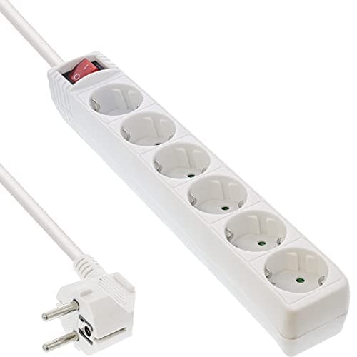 Image of InLine® Power strip, white, 6-fold, 6x Schutzkontakt, with on/off switch, 3m supply cable, with child safety