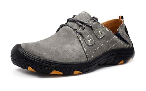 Image of Asifn Men's Loafers & Slip-ons Casual Leather Oxford Driving Flats Outdoor Walking Fashion Hiking Shoes（Grey,9.5/10 UK,46 Brand Size