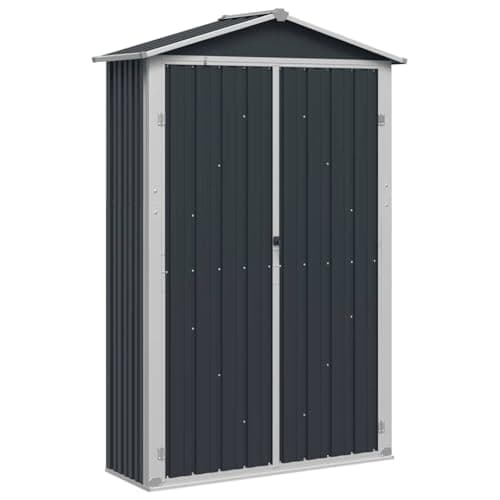 Image of vidaXL Garden Shed - Anthracite Galvanised Steel Outdoor Tool Storage House with Vents and Shelves, Ideal for Garden Equipment Storage