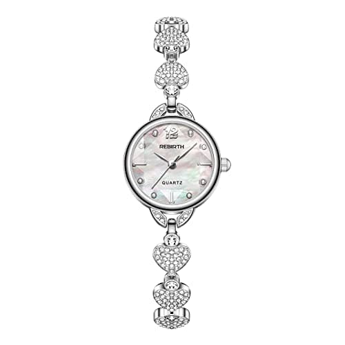 Image of Aroncent Womens Diamond Bracelet Watch: Ultra-Thin Waterproof Diamonds Dress Watch with Heart-Shaped Bracelet Strap - Quartz Analog Bracelet Watch for Women - Silver