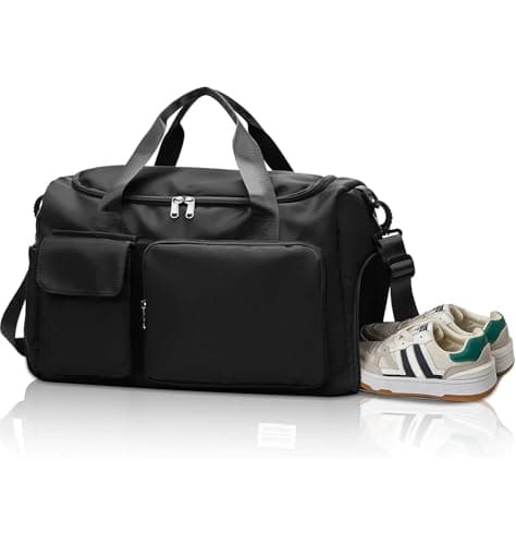 Image of Waterproof Gym Bag Duffle Bag with Wet Pockets and Shoe Compartment, Durable Sports Holdall Bags Travel Bag for Women Man, Weekend Travel Overnight Bag (Black)