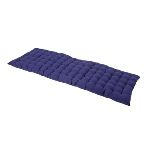 Image of HOMESCAPES Navy Blue Garden Bench Cushion 3 Seater Seat Pad for Patio Furniture Kitchen or Dining Bench Indoor & Outdoor Use Comfortable 100% Cotton Modern Tufted Style Thick Cushion 143cm Wide