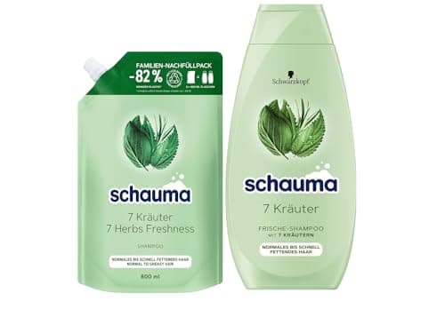 Image of Schauma 7 Herbal Shampoo Refill Pack (1 x 800 ml) for Normal to Fast Greasy Hair & (1 x 400 ml) Gives The Hair Structure A Light Freshness