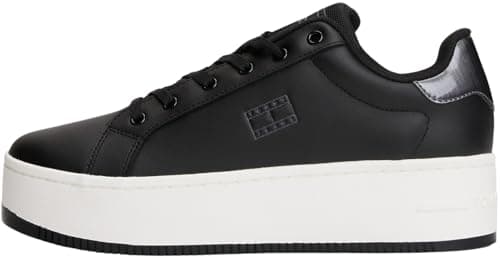 Image of Tommy Jeans Womens Tjw Flatform Pearlized Sneaker En0en02931 Low Top, Black, 3.5 UK