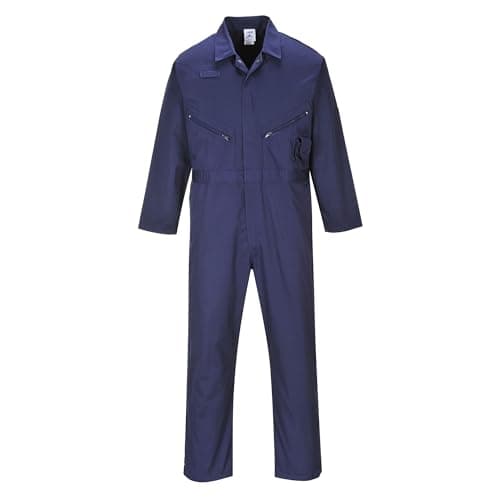 Image of Portwest C813 Liverpool Work Overalls Mens Boiler Suit Polycotton Coveralls Protective Painters Overalls 8 Pocket Action Back Workwear for Mechanics Construction, Tall, Navy, S