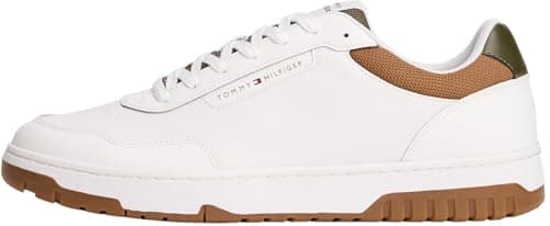 Image of Tommy Hilfiger Men’s Basket Core Low Top Cupsole Trainers, Multicolor (Ecru/Army Green), 6.5