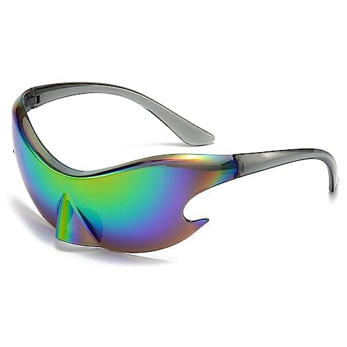 Image of LJCZKA y2k Futuristic Sunglasses for Men Women, Rimless Wrap Around Sunglasses Sports Shades Cycling Driving Outdoor UV400 Protection