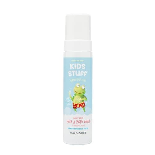 Image of Kids Stuff Blue Wacky Whip Foaming Hair & Body Wash with Strawberry Splash Fragrance | Dermatologically Tested Kids Hair & Body Wash | Gently Cleanses Hair & Skin | Vegan | Cruelty Free | 200ml