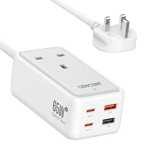 Image of LENCENT 65W USB C Charger Plug, Gan III 4-Port Type C Power Adapter PD Desktop Charger, with 1 AC+4 USB Ports, suitable for Laptop, MacBook, iPad Pro, iPhone and More (White)