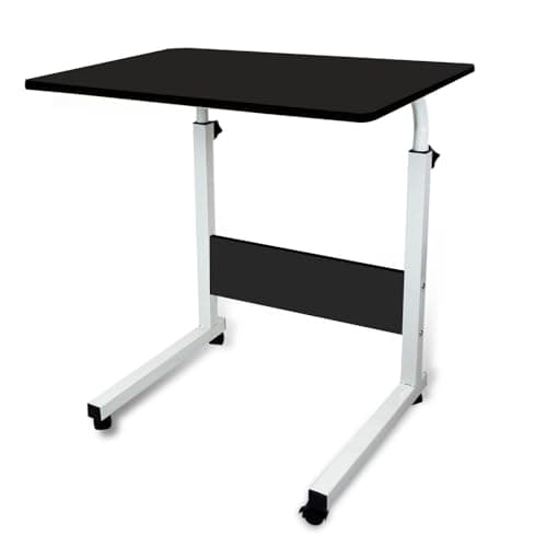 Image of KKTECK Laptop Table with Wheels – Height Adjustable Rolling Desk for Bed Sofa Couch | Wooden Overbed Laptop Side Table for Living Room, Bedroom, Small Spaces, Mobile Workstation (Black)