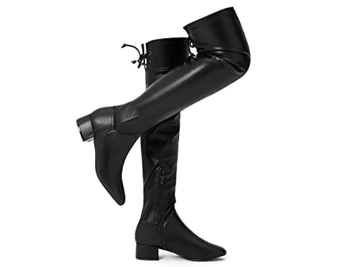 Image of Greatonu Women's Over Knee High Boots Warm Winter Long Boot with Side Zipper Back Lace Fashion Thigh High Boots Black PU Leather-1.77 UK 7