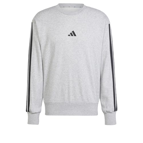 Image of adidas Men's ESSENTIAL THREE STRIPES FRENCH TERRY SWEATSHIRT, Medium Grey Heather/Black, L