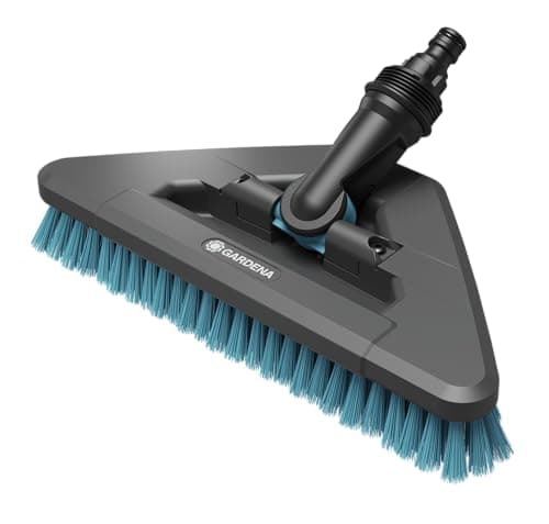 Image of Gardena Cleansystem Hard Flex Long-Handled Brush: for Cleaning Non-Sensitive Surfaces, Triangular, swivelling, Firm bristles, for Connection to Cleansystem Handle, for Larger Surfaces (18814-20)