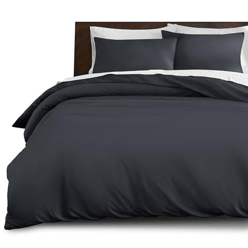Image of IR Imperial Rooms King Size Duvet Cover Sets Brushed Microfiber 3 PCs Plain Charcoal Bedding Set with Pillow Cases Button Closure Ultra Soft Quilt Bed Cover (230 x 220 cm)