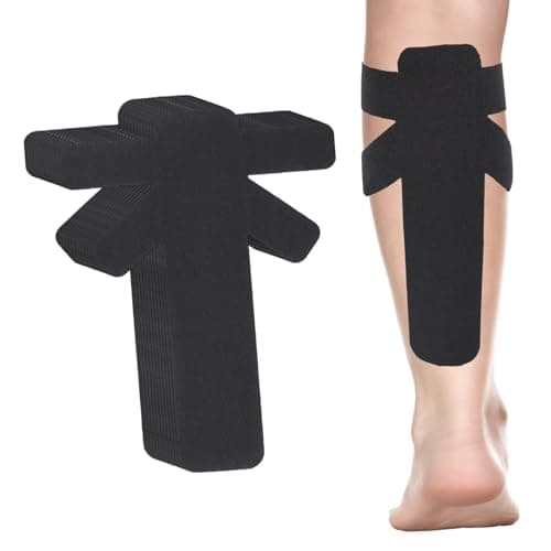Image of 12pcs Precut Kinesiology Tapes for Calf Muscles, Waterproof & Breathable Athletic Calf Support Strips Tape Elastic Sports Tape Stickers for Swelling Muscle Recovery (Black)