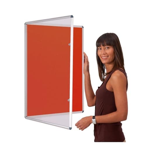 Image of Tamperproof Lockable Felt Noticeboard, 900 x 600 mm, Red, Aluminium Frame with Double Locks & Keys - Ideal for Office, School Displays, Venues, Family centres