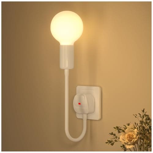 Image of BrightWish Flexible E27 Lamp Holder with G80 Bulb Includes Soft White 5W 3000K, 360°Flexible Gooseneck, On/Off Switch & UK Plug, Adjustable Night Light Plug in Wall for Bedroom, Kitchen, Bathroom