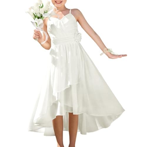 Image of GRACE KARIN Girls Spaghetti Strap Chiffon Dresses A-Line Flower Dress Bridesmaids Dress Summer Dresses White 10 Years