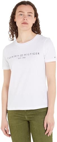 Image of Tommy Hilfiger Women's Round Neck Short Sleeve T-Shirt, White (Th Optic White), S