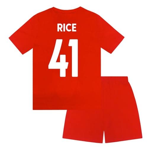 Image of Arsenal FC Boys Rice 41 Sublimation Short Pyjamas Red Crest 10-11 Years