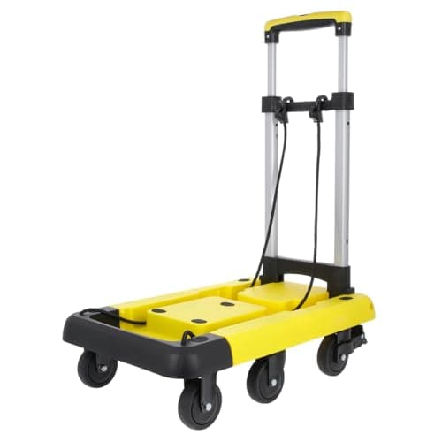 Image of TOUGH MASTER Folding Hand Truck 6 Wheels 150KG Load Capacity, Collapsible Luggage Cart with Adjustable Platform Length and Retractable Handle