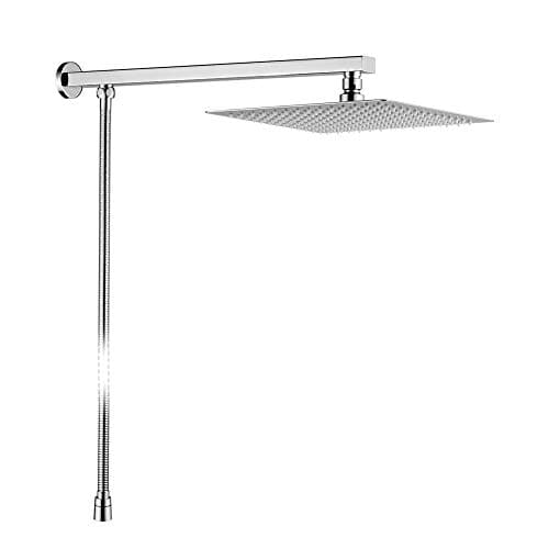 Image of GRIFEMA G7007 10 Inch Rainfall Shower Head and Hose Set, with Shower Arm, Wall Mounted Stainless Steel Fixed Shower Head, Square Ultra-Thin Bathroom Top Spray Shower Heads, Chrome Finish - Silver