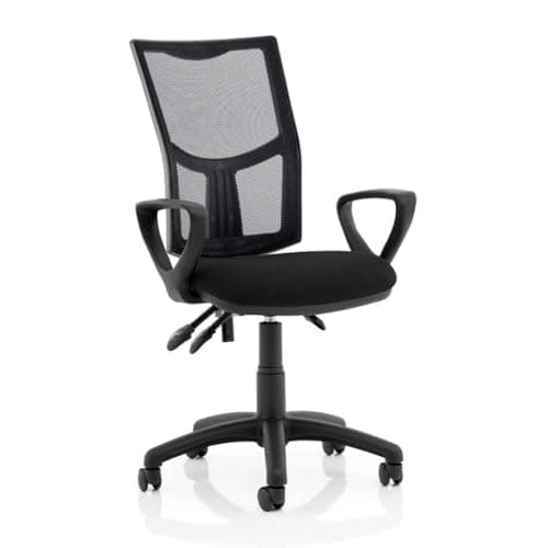Image of OPO Eclipse Plus III Mesh Back Operator Chair | Enhanced Deeper Seat with Large Mesh Backrest and Optional Armrests | Backrest Angle Adjustment | Triple Lever Mechanism with Loop Arms Black Fabric