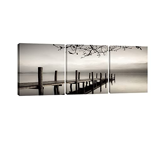 Image of Peace 3 Piece Modern Stretched and Framed Black and White Landscape Artwork Giclee Canvas Prints Landscape Pictures Paintings on Canvas Wall Art Artwork for Living Room Bedroom Home Decorations