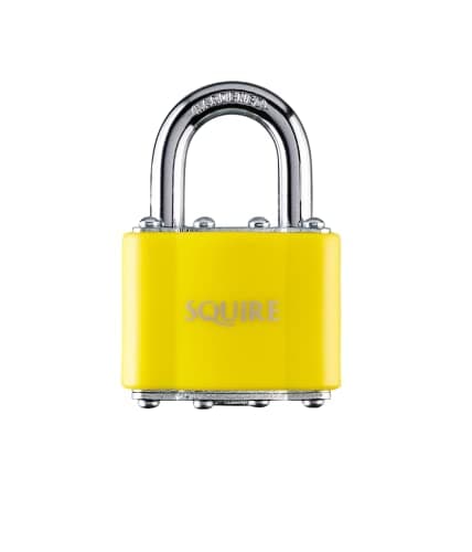Image of Squire Medium Duty Padlock (35 CLR Yellow) - Toughest Open Shackle Coloured Padlock - Covered Laminated Steel for Corrosion Resistance - Weatherproof Lock for Home, School & Shed (Yellow, 44 mm)