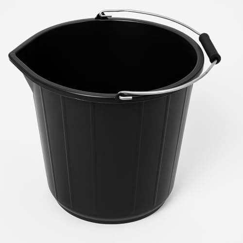 Image of Heavy Duty Black Plastic Bucket – 3 Gallon (14 Litre) • Durable Utility Cleaning & Garden Bucket with Sturdy Handle – Multipurpose Builders’ Mixing & Storage Pail