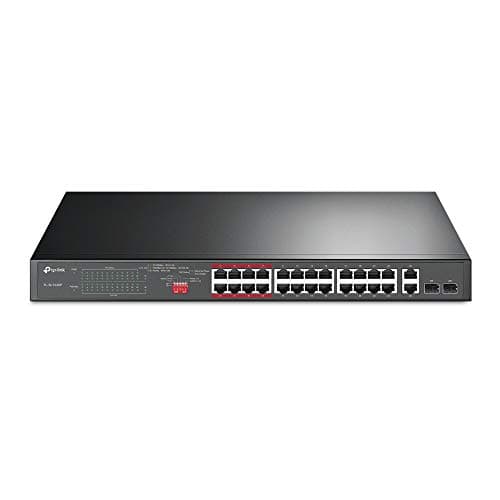 Image of TP-Link 24-Port PoE+ 10/100 Mbps + 2-Port Gigabit Unmanaged Ethernet PoE Switch with 2 Combo Gigabit SFP slots (24 PoE+ Ports + 2 Gigabit RJ45 Ports + 2 SFP slots, 250W, Rackmount)(TL-SL1226P)