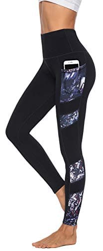 Image of JOYSPELS Women's High Waisted Gym Leggings - Workout Running Sports Black Printed Leggings Yoga Pants Womens with Pockets - Black - S