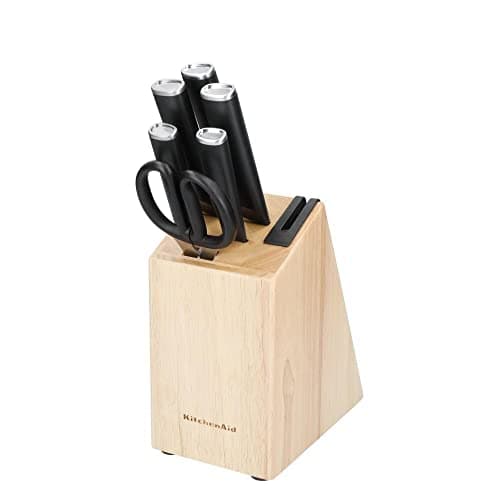 Image of KitchenAid Classic 6-Piece Knife Set with Block, Sharp Japanese 420J2 Steel Kitchen Knives and Rubberwood Holder
