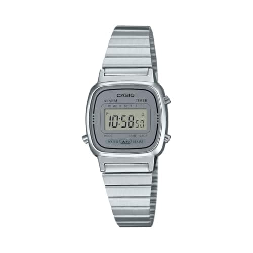 Image of Casio Vintage LA670WA-7DF Women's Digital Watch 24mm Case, Silver Stainless Steel Bracelet, Stopwatch, Alarm, Countdown Timer, Retro Watch, Water Resistant