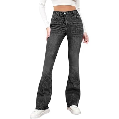 Image of Flared Jeans for Women, Ladies Bootleg Denim Jeans High Waisted Stretch Denim Trousers Comfy Skinny Work Trousers Casual Bootcut Pants with Pockets Everyday Wear Dark Gray