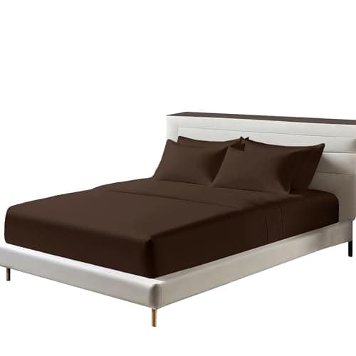 Image of Egyptian Cotton Fitted Sheets 25cm Deep Mattress Pocket 200 Thread Count Fitted Bed Sheet- Soft & Comfortable Bottom Sheet (Chocolate, Super King)