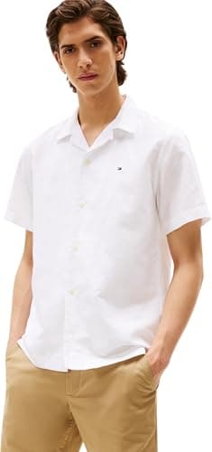 Image of Tommy Hilfiger Men’s Short Sleeve Linen Blend Shirt, White (White), M