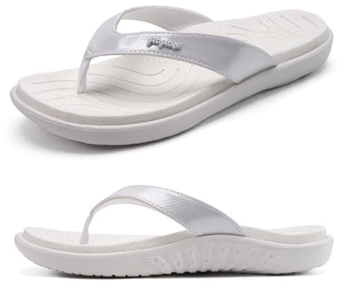 Image of jiajiale Womens Fashion Orthotic Flip Flops Ladies Lightweight Comfortable Thick Cushion Support Yoga Mat Thong Sandals With Plantar Fasciitis Slip On Outdoor for Summer White UK6