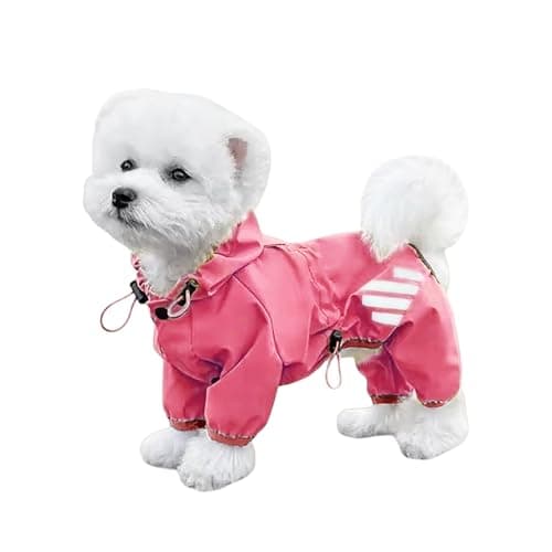 Image of Dog Raincoat,1PC Waterproof Hooded Dog Rain Jacket with Legs and Harness Hole,Adjustable Pet Rain Coat for Small Dogs (Rose Red, L)