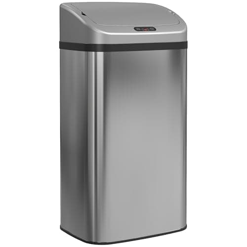 Image of HOMCOM 48L Sensor Bin, Stainless Steel Kitchen Bin with Automatic Soft Close Lid and Fingerprint-Proof for Recycling and Waste, Silver Tone