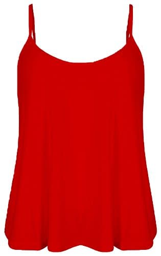 Image of Candid Styles Womens Cami Top Sleeveless Swing Vest Blouse Camisole Strappy Flared Skater Tank T-Shirt 8-26 16-18, Red