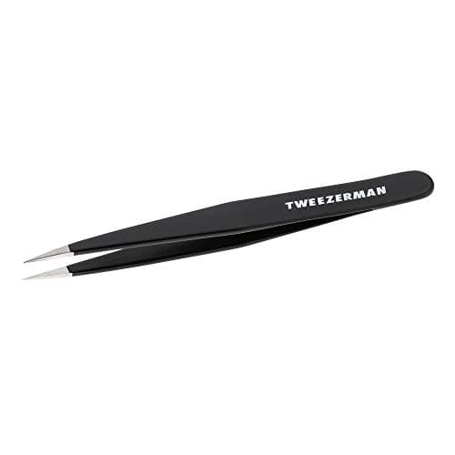 Image of Tweezerman Midnight Black Point Tweezer, Professional Stainless Steel Precision Tweezers for Facial Hair and Eyebrows, (Pack of 1)