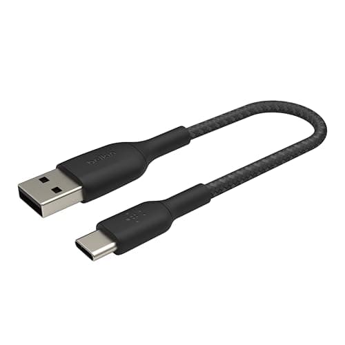 Image of Belkin BoostCharge Braided USB C charger cable, USB-C to USB-A cable, USB type C charging cable for iPhone 16, 15, Samsung Galaxy S24, S23, Pixel, iPad, MacBook, Nintendo Switch and more - 15cm, Black