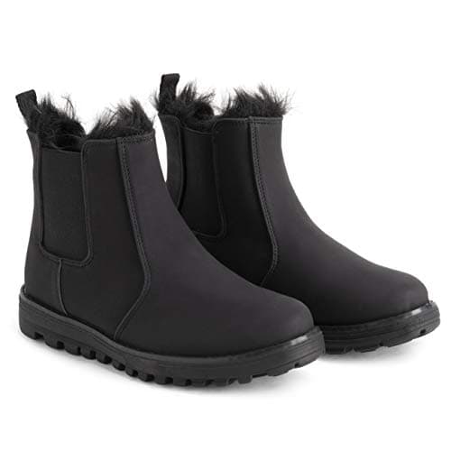 Image of Polar Women’s Chelsea Winter Boots - Faux Fur Lined Nubuck Ankle Snow Boots with Waterproof Upper & Grip Sole - Slip-On Warm Outdoor Footwear for Cold Weather - Black Mono - UK6/EU39