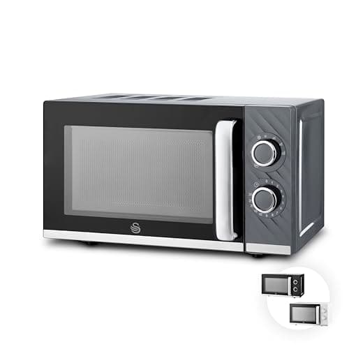 Image of Swan Windsor Manual Microwave, 20L, 800W, 5 Power Levels, Defrost by Time, 30 Minute Timer, Non-slip Feet, Family Sized Microwave, Grey, SM4424GRY