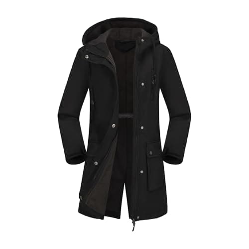 Image of Winter Waterproof Jacket Womens Coats Fleece Jacket Women Warm Parka Coat with Hooded Padded Windproof Warm Coat Parka Full Zip Up Button Mid-Length Outerwear for Outdoor Climbing Hiking Black XL
